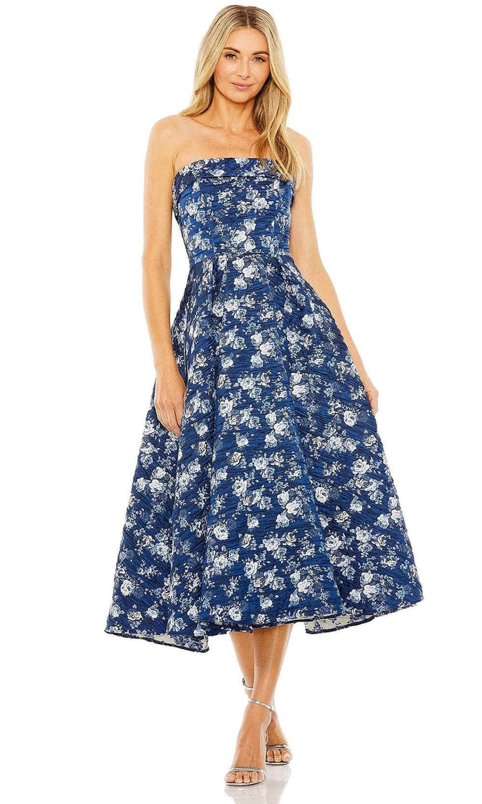 Mac Duggal 68617 - Straight Across Printed Cocktail Dress Junior Dresses 2 / Blue Multi