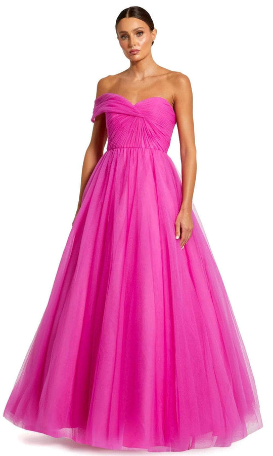 Mac Duggal 68713 - Draped Sleeve Tulle Evening Dress