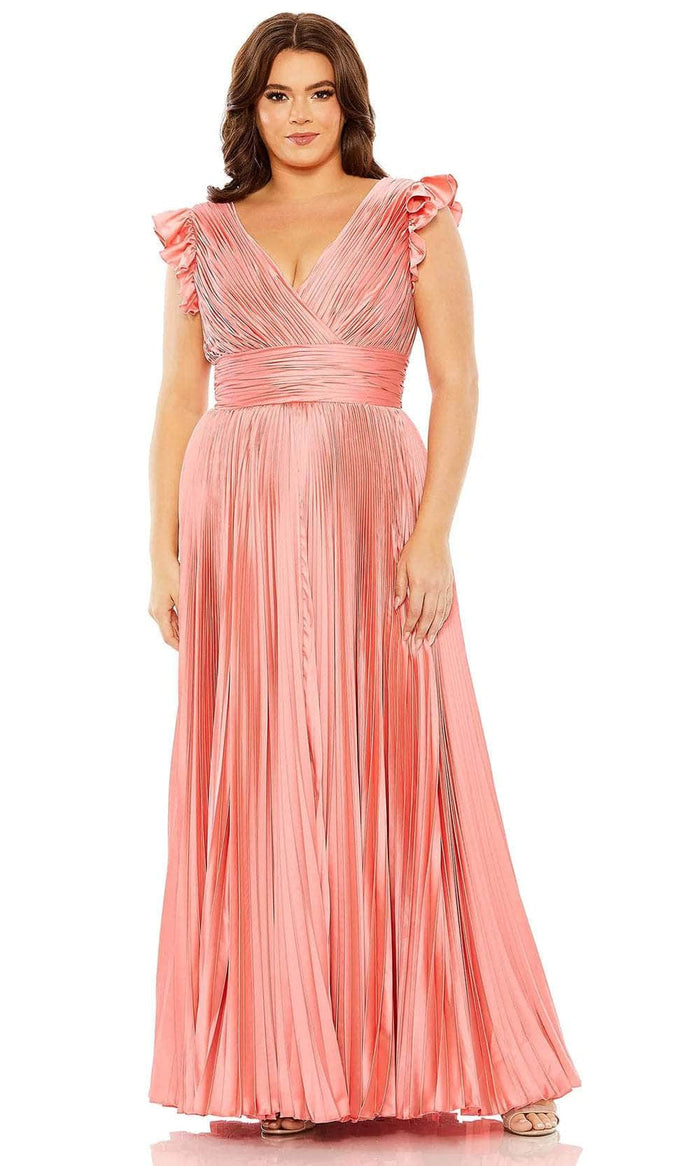 Mac Duggal 77006 - Flutter Sleeve Pleated Evening Dress Special Occasion Dress 14W / Coral