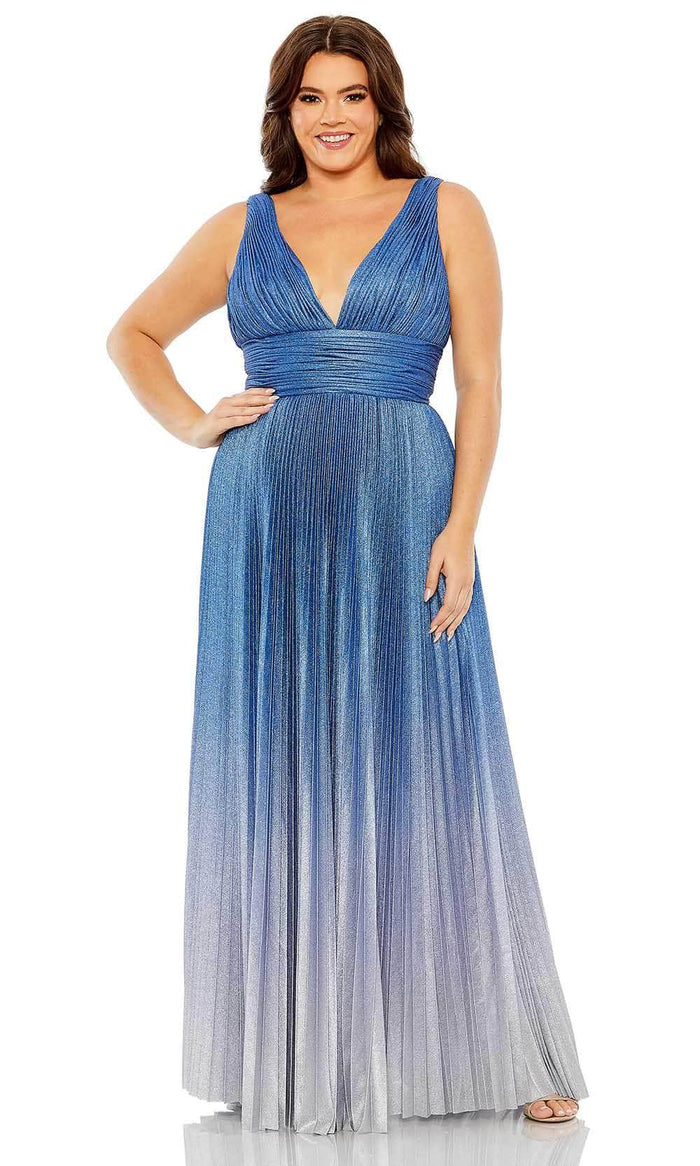 Mac Duggal 77016 - Ombre Pleated Gown Prom Dresses 14W / Sapphire Ombre