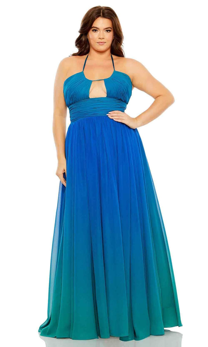 Mac Duggal 77017 - Sleeveless Ruched Detail Long Dress Special Occasion Dress 14W / Ocean Ombre