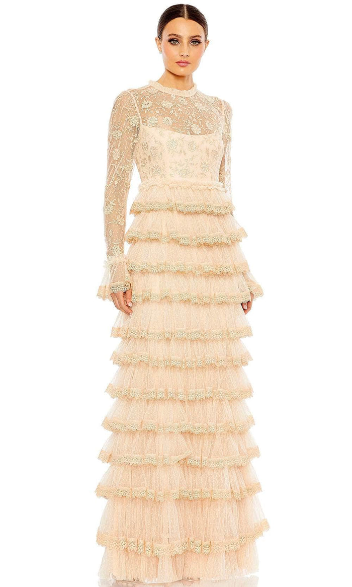 Mac Duggal 8004 - Sheer Long Sleeve Column Prom Dress Prom Dresses 4 / Ecru