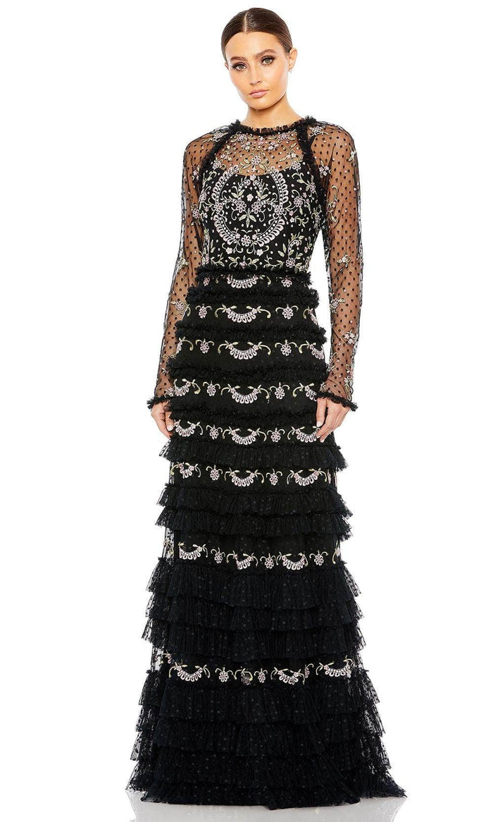 Mac Duggal 8030 - Long Sleeve Embellished Evening Dress Prom Dresses 2 / Black Multi