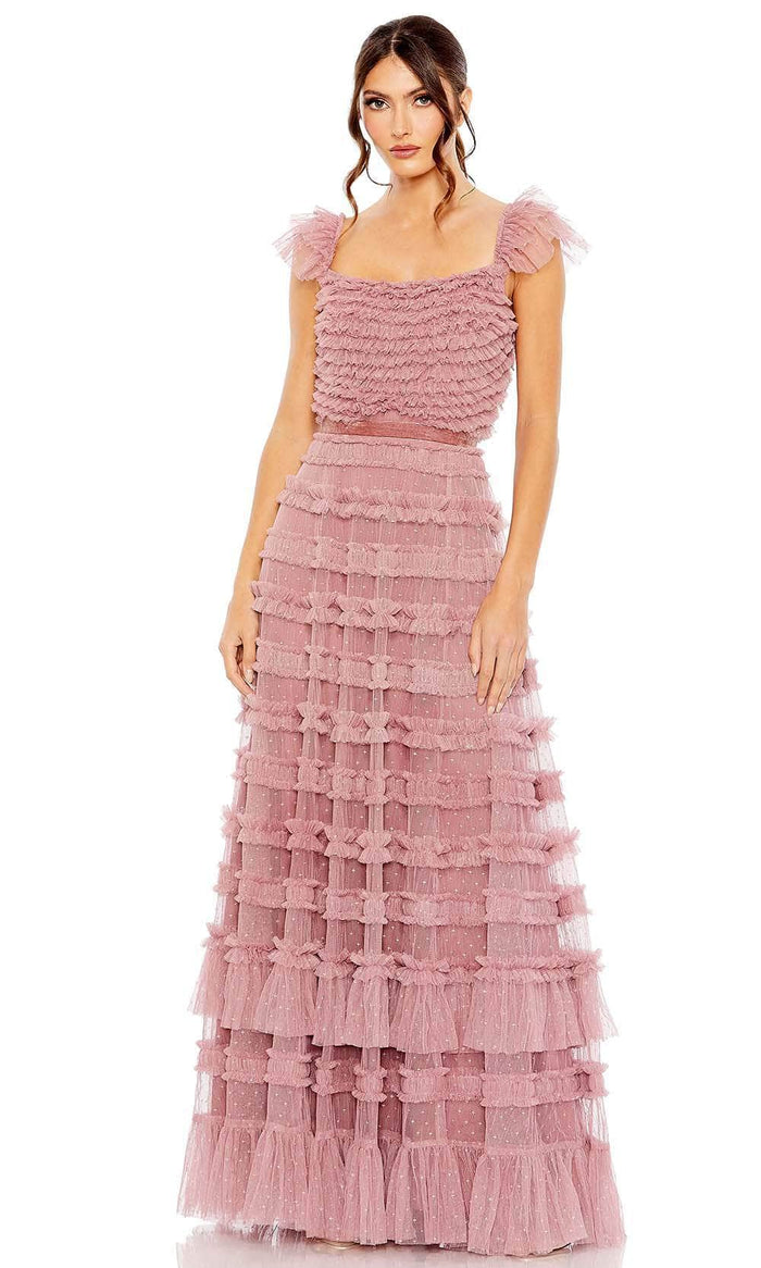 Mac Duggal 8052 - Ruffle Tiered Evening Gown Special Occasion Dress 2 / Antique Rose