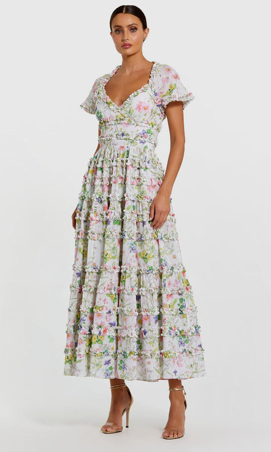Mac Duggal 8079 - Ruffled Floral Tiered A-line Dress