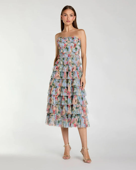 Mac Duggal 8301 - Floral Print Strapless Ruffled Dress