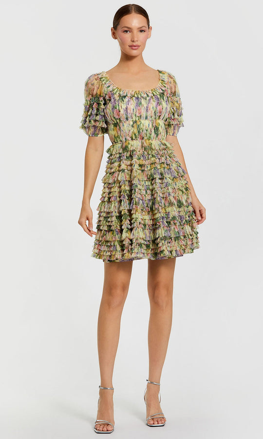 Mac Duggal 8327 - Floral Mesh Micro Ruffle Cocktail Dress
