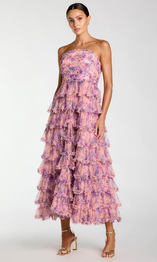 Mac Duggal 8420 - Ruffle Bodice Straight Neckline Midi Dress