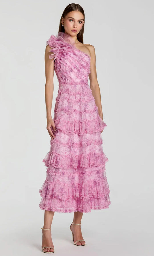 Mac Duggal 8422 - One Shoulder Tiered Ruffle Midi Dress