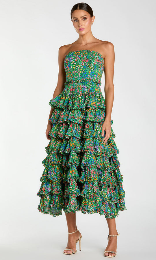 Mac Duggal 8459 - Floral Cotton Tea-Length Dress with Ruffles