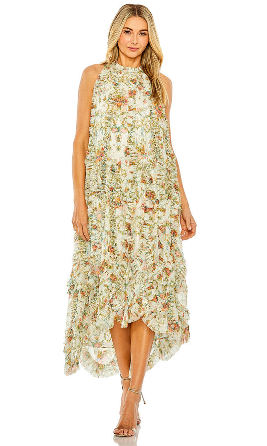 Mac Duggal 8489 - Floral Mesh Ruffle High Low Dress
