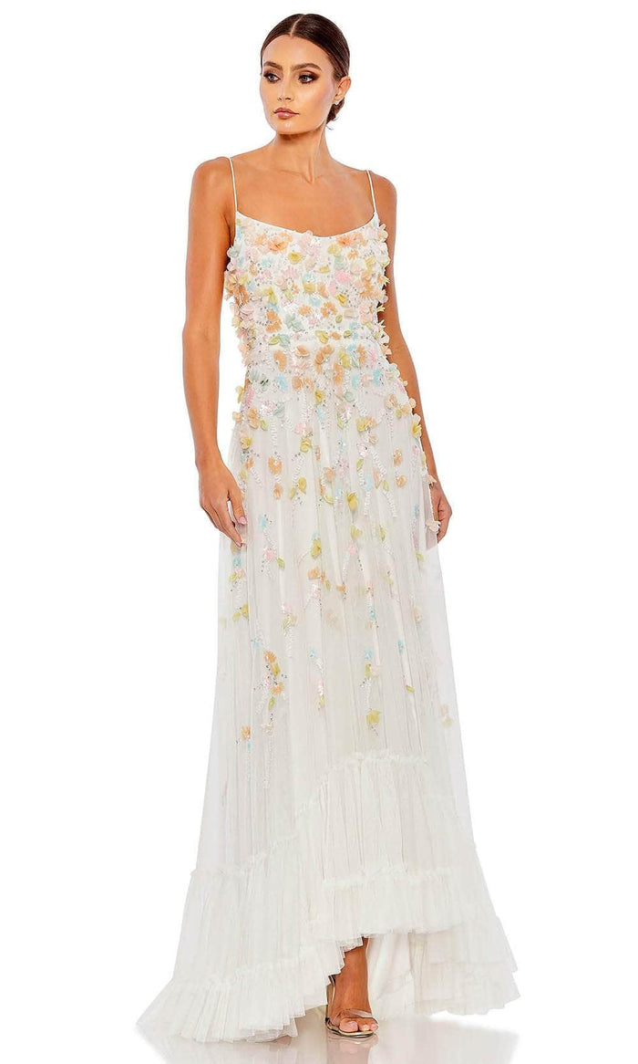 Mac Duggal 9163 - Scoop Floral Ruffled Prom Dress Prom Dresses 0 / White Multi