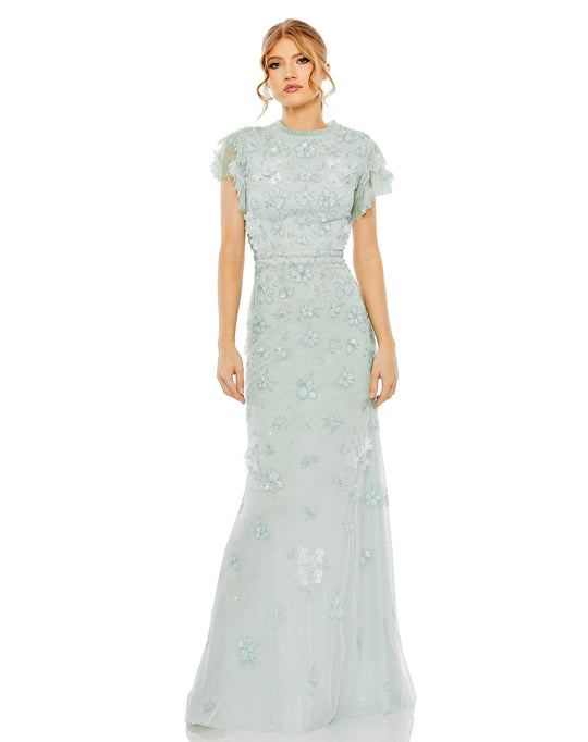 Mac Duggal 9206 - Floral Embellished High Neck Gown