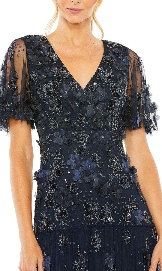 Mac Duggal 9207 - Floral Appliqued V-Neck Evening Dress