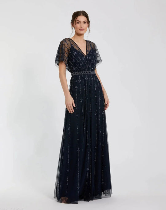 Mac Duggal 9223 - Flutter Sleeve V-Neck Long Dress