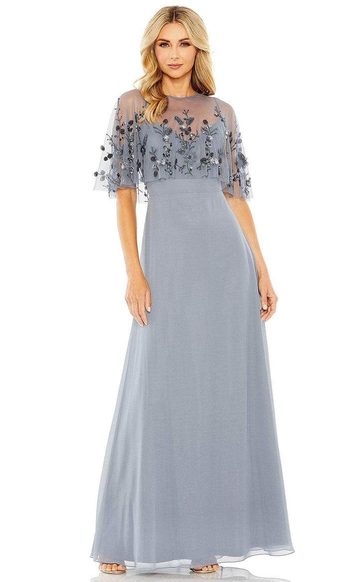 Mac Duggal 9229 - Floral Cape Sleeve Formal Dress Formal Gowns 4 / Slate Blue