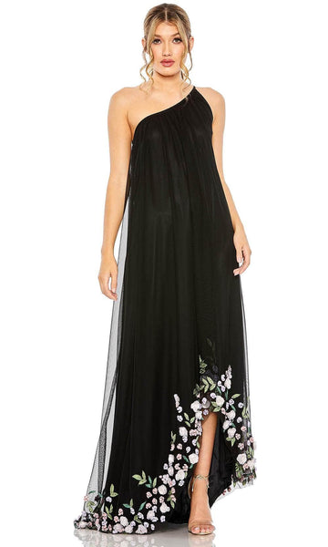 Mac Duggal - Black One Shoulder Embellished Trapeze Gown - US 10 Mac Duggal - Black One Shoulder Embellished Trapeze Gown - US 10