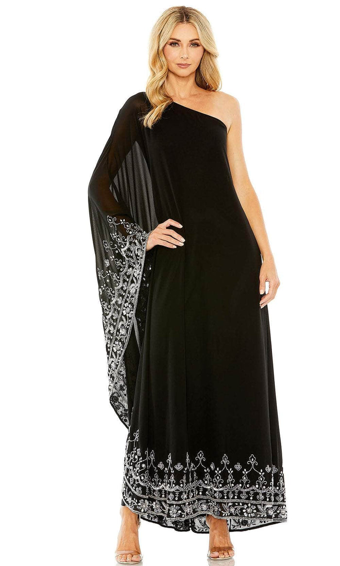 Mac Duggal 9251 - Asymmetric Chiffon Sheath Dress Prom Dresses 4 / Black Silver