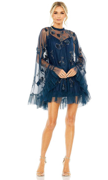 Mac Duggal 9257 - Beaded Illusion Trapeze Short Prom Dress - 4 / Twilight