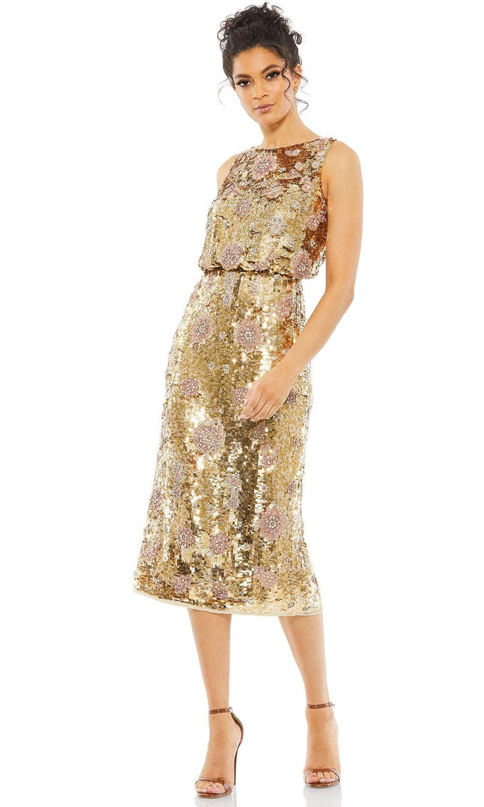 Mac Duggal 93614 - Sequin Beaded Floral Sheath Dress Evening Dresses 2 / Gold Amethyst