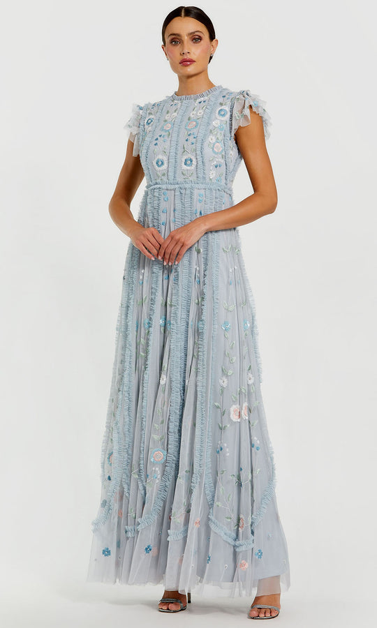Mac Duggal 9366 - Flutter Sleeve Floral Ornate Evening Gown
