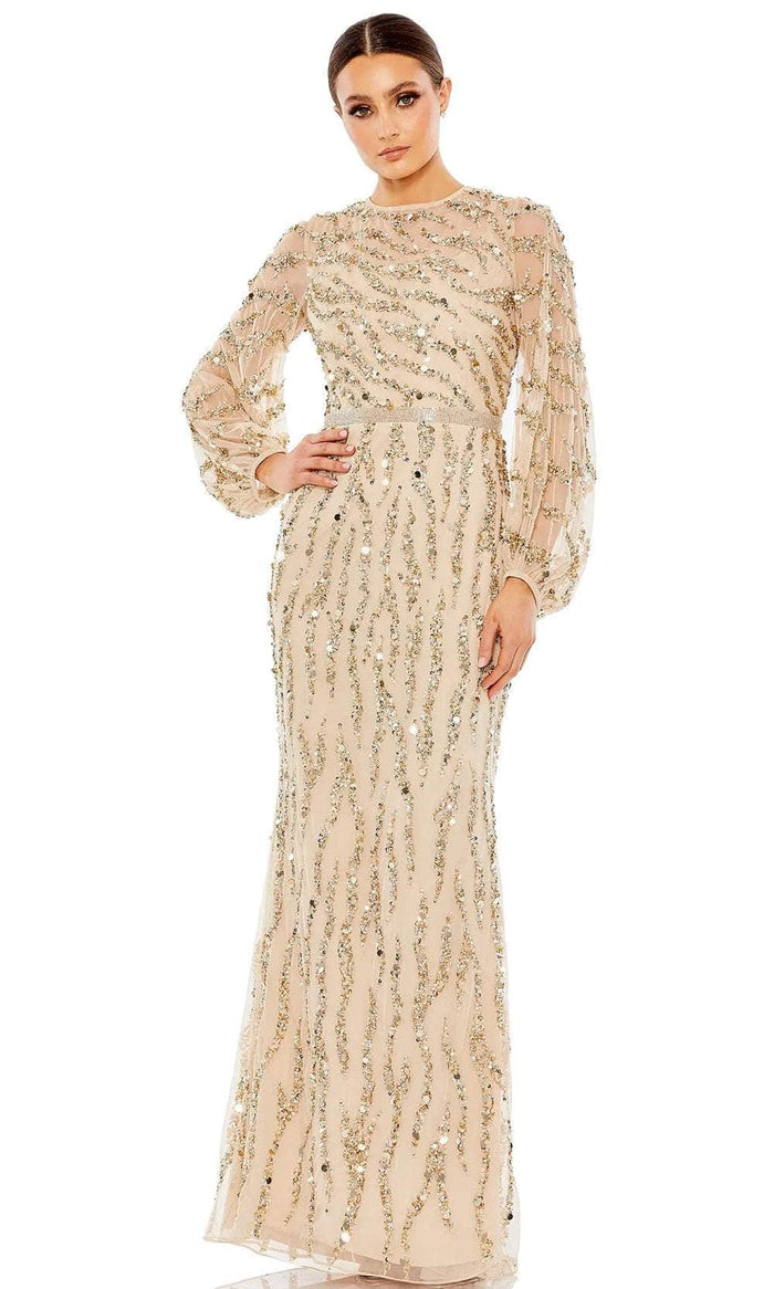 Mac Duggal 93789 - Bishop Sleeve Beaded Evening Dress Mother of the Bride Dresses 14 / Nude Gold