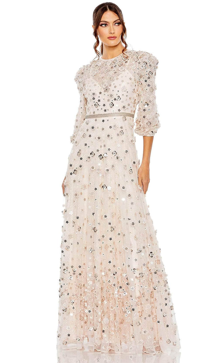Mac Duggal 93805 - Floral Applique A-Line Evening Dress Special Occasion Dress 4 / Blush
