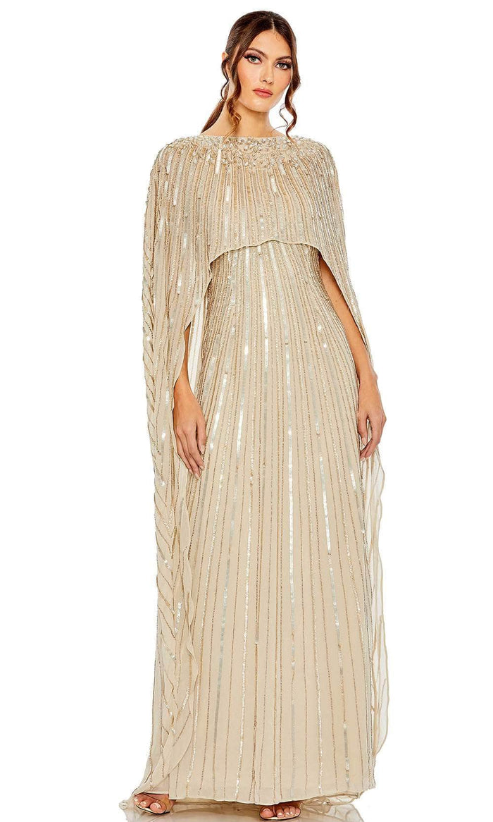 Mac Duggal 93869 - Sequin Embellished Cape Sleeve Evening Dress Special Occasion Dress 4 / Champagne