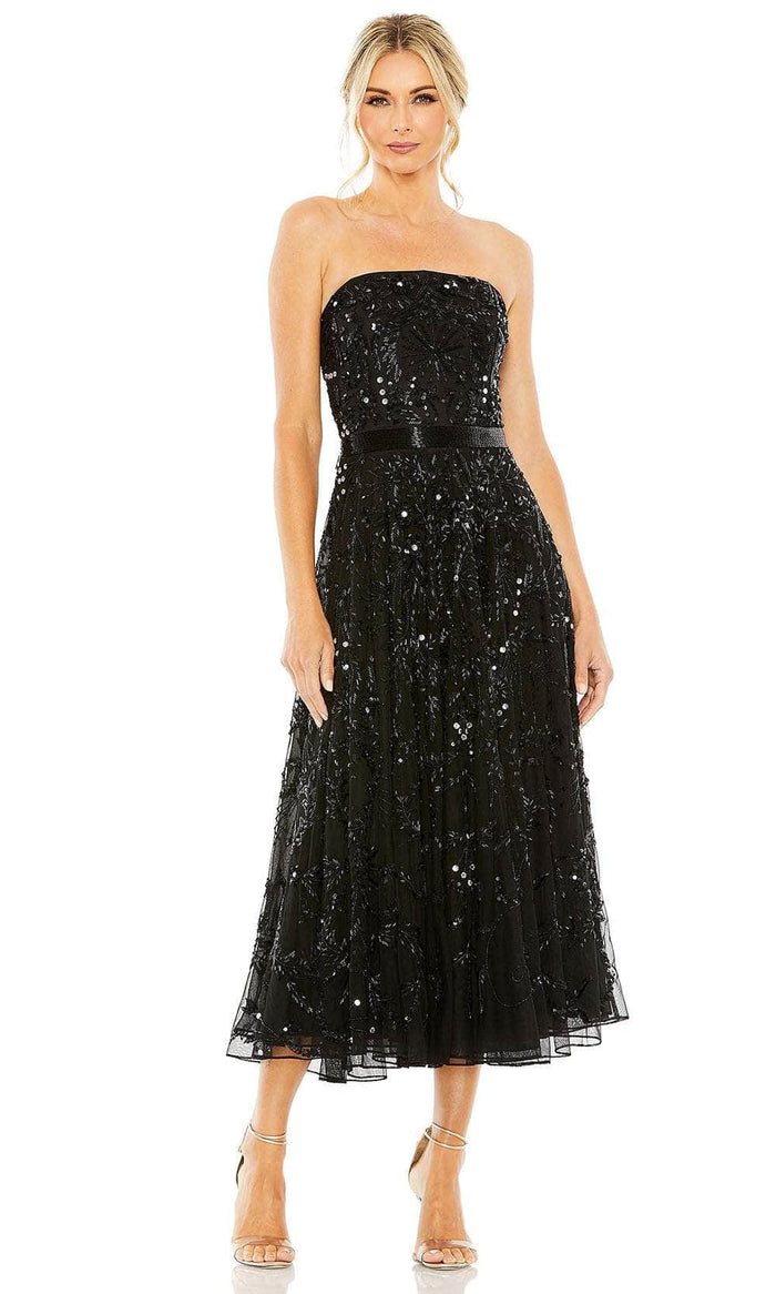 Mac Duggal 93898 - Bejeweled Tea Length Midi Dress Special Occasion Dress 2 / Black