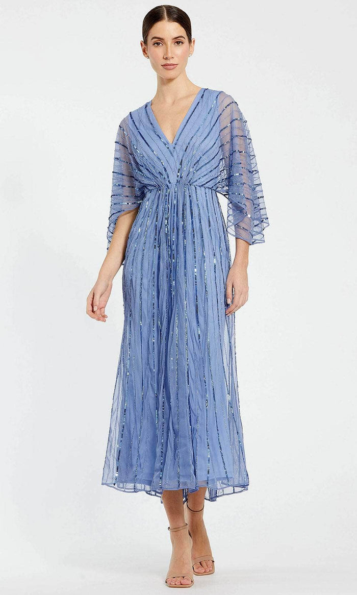 Mac Duggal 93995 - Beaded Striped V-Neck Formal Dress Evening Dresses 6 / Periwinkle