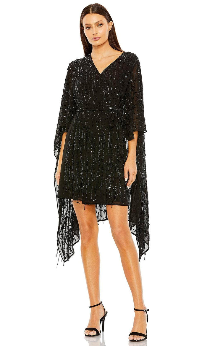 Mac Duggal 94044 - Beads and Sequin Embellished Cape Sleeve Prom Dress Homecoming Dresses XS / Black