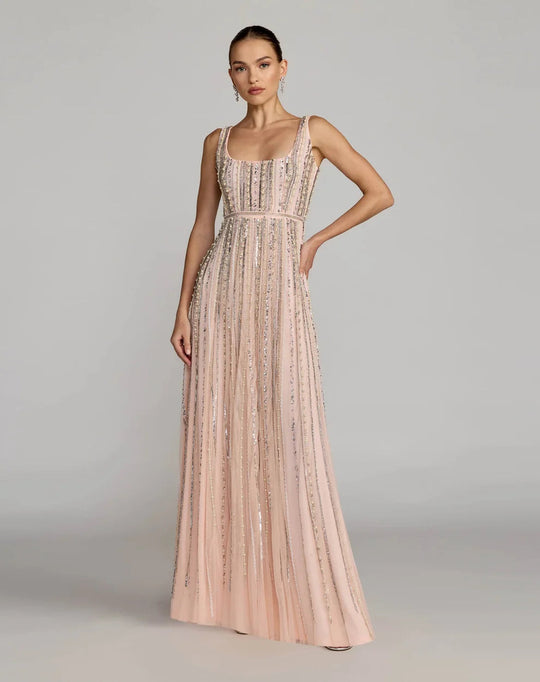 Mac Duggal 94080 - Sleeveless Beaded Striped Evening Gown