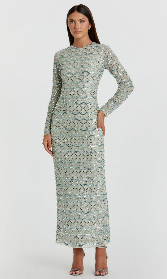Mac Duggal 94194 - Geometric Beaded Long Sleeve Formal Dress