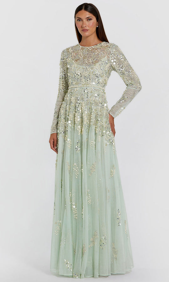 Mac Duggal 94215 - Pearl Sequin Long Sleeve Evening Gown