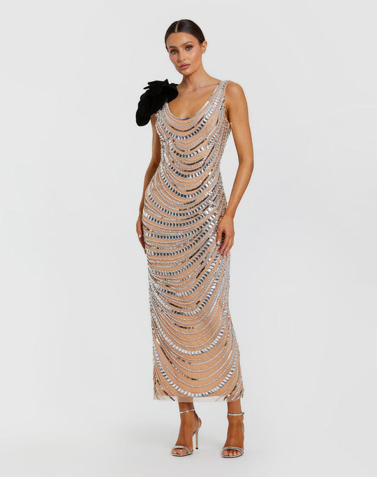 Mac Duggal 94285 - Cowl Back Sequin Embellished Midi Dress
