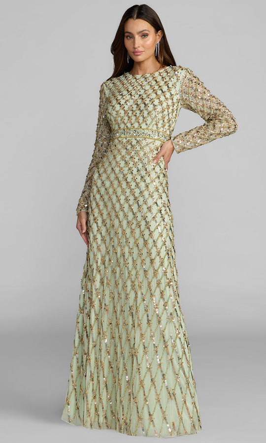 Mac Duggal 94318 - Long Sleeve Lattice Beaded Prom Gown