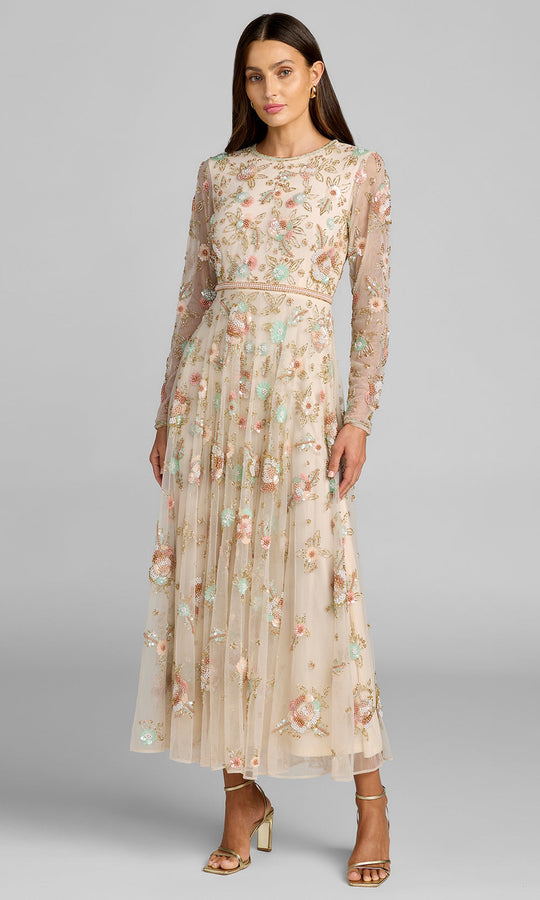 Mac Duggal 94336 - Floral Beadwork A-Line Tea-Length Dress