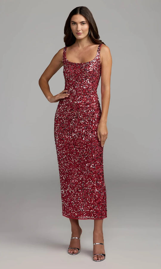 Mac Duggal 94441 - Sequined Scoop Neck Midi Dress