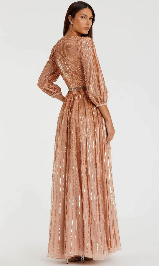 Mac Duggal A5509 - Sequin Striped Quarter Sleeve Evening Gown