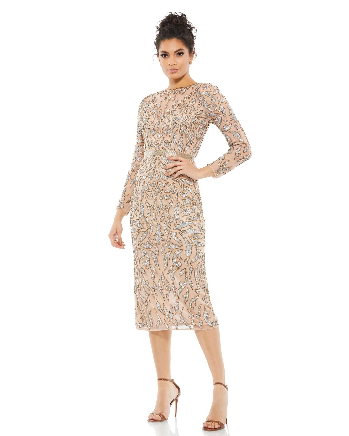 Mac Duggal Cocktail 5521D Long Sleeve Modest Knee Length Dress