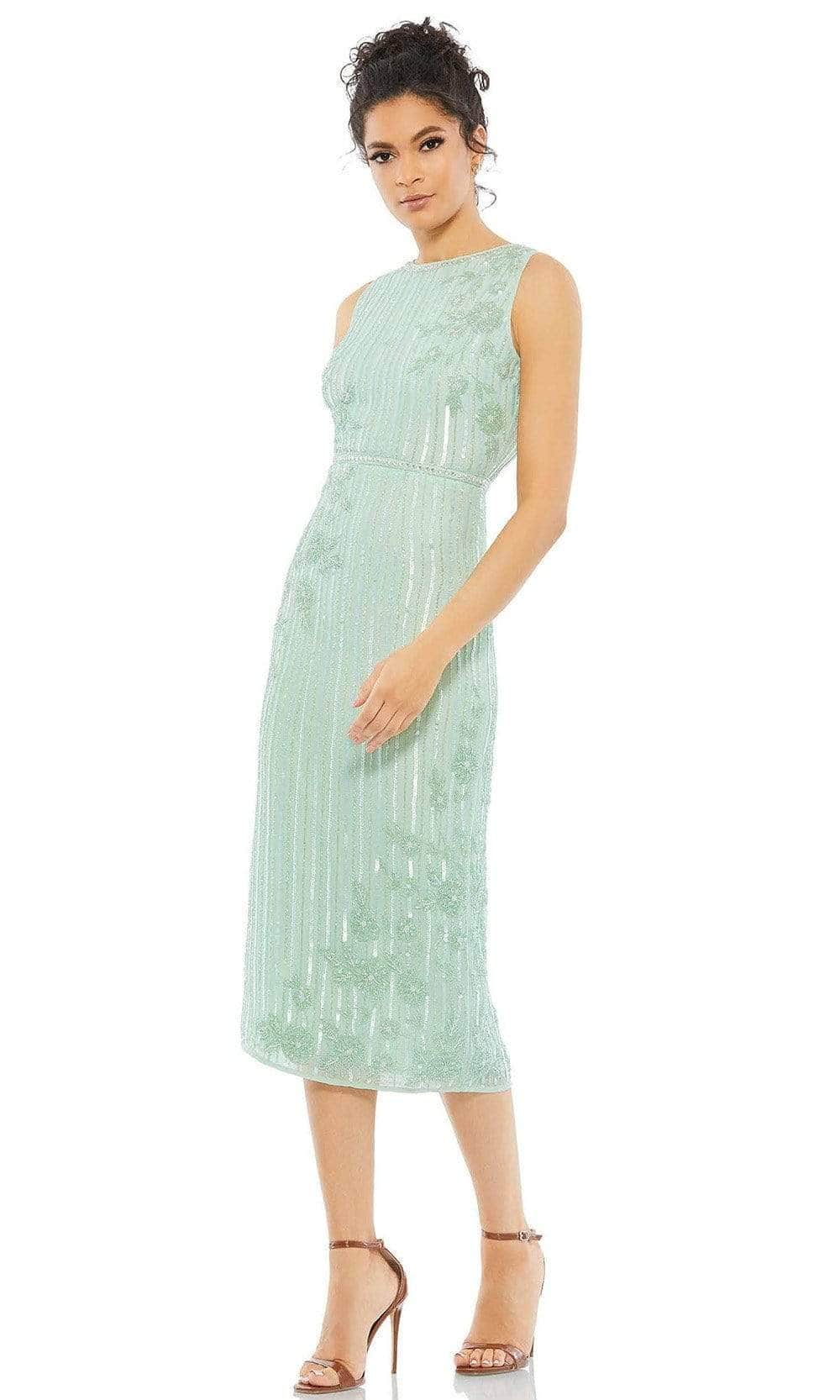 Mac Duggal Striped Floral Embellished Sleeveless Midi Dress Seafoam, Size 16 Mac Duggal Striped Floral Embellished Sleeveless Midi Dress Seafoam, Size 16