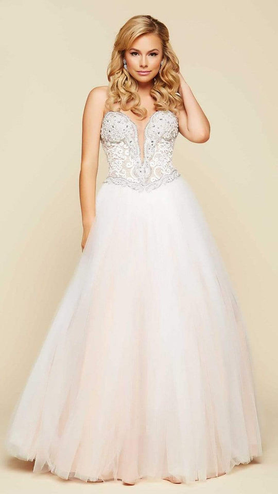 Mac Duggal Embellished Strapless Long Gown in Ivory/Nude 65357