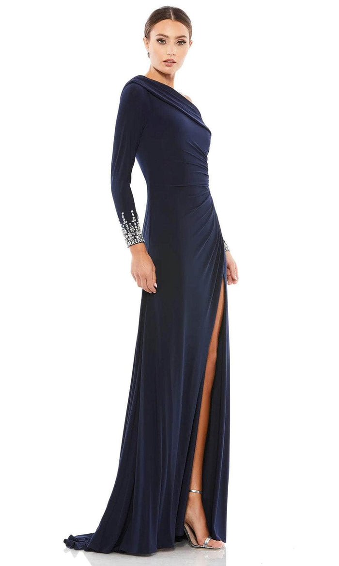 Mac Duggal Evening - 12231 Jewel Cuffed Asymmetrical Long Gown Evening Dresses 0 / Midnight Blue