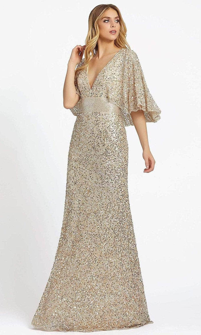 Mac Duggal Evening - 4808D Deep V-Neck Sequined Gown Mother of the Bride Dresses 0 / Nude/Gold