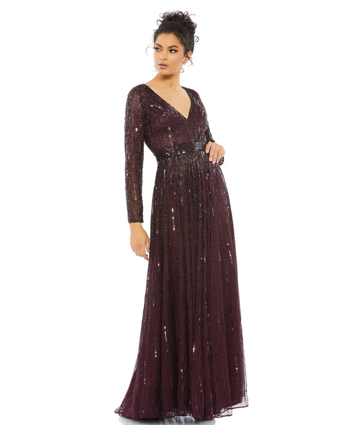 Mac Duggal Evening 4977D - Long Sleeve Sequin Evening Gown Evening Dresses 8 / Mulberry