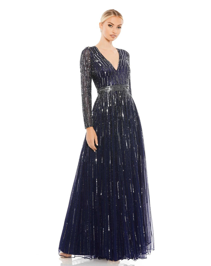 Mac Duggal Evening - 4977D Sequin-Textured A-Line Gown Evening Dresses 4 / Midnight