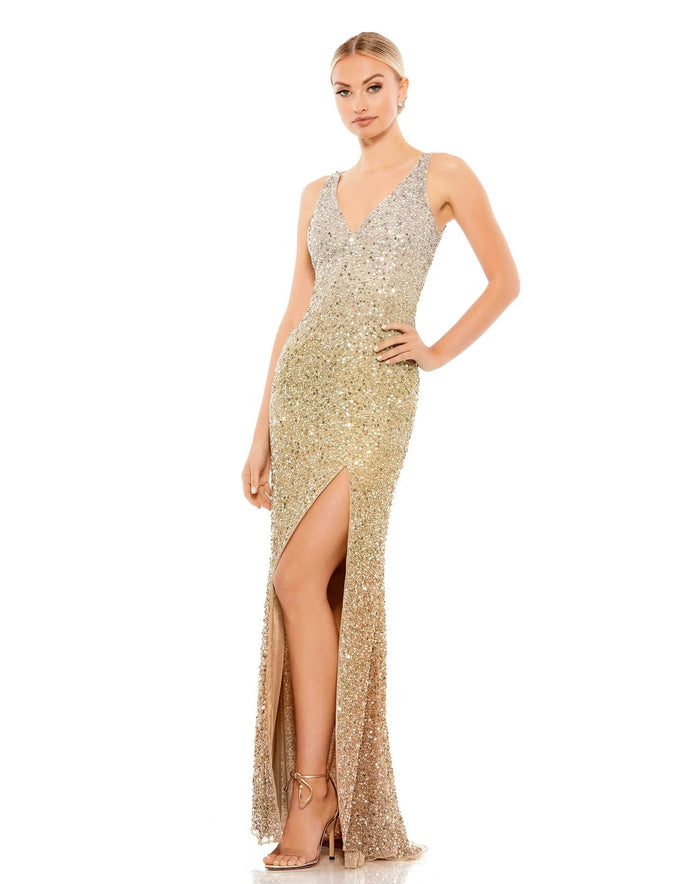 Mac Duggal - Flash Style 1068L Sheath Dress Evening Dresses 4 / Shimmering Gold