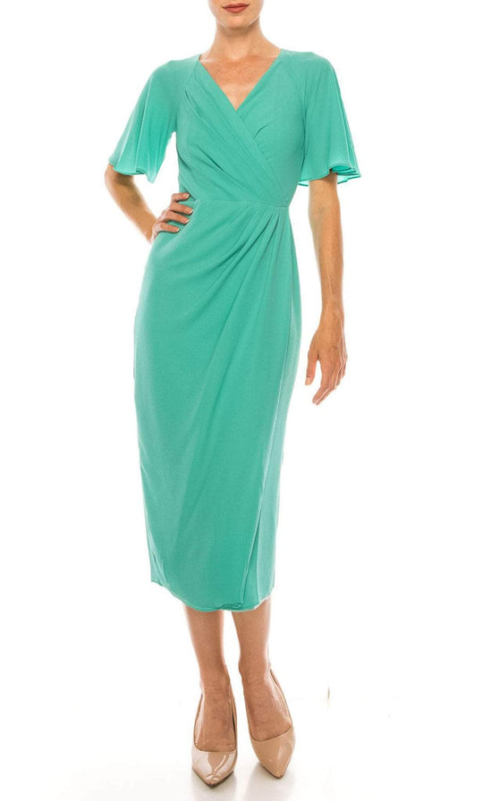 Maggy London G4077M - V-Neck Tea Length Formal Dress