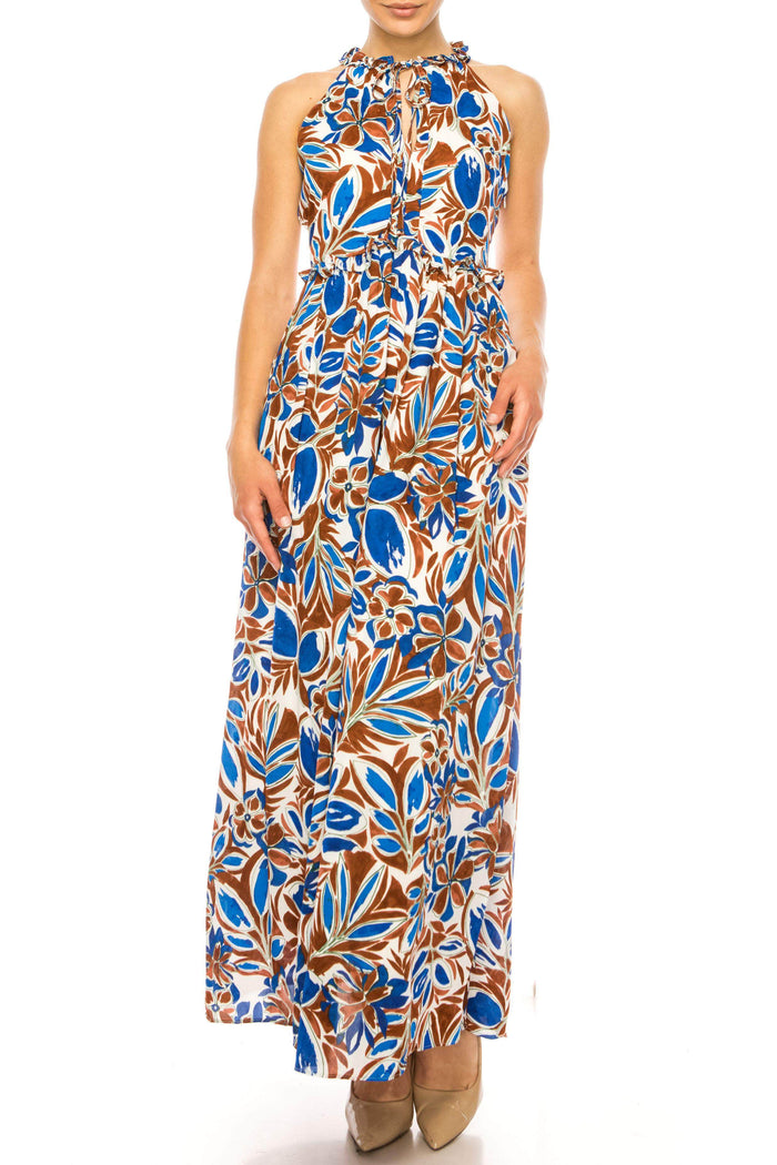 Maggy London Floral Halter Keyhole Maxi Dress WHT ROYAL BLUE / 8 Maggy London Floral Halter Keyhole Maxi Dress WHT ROYAL BLUE / 8