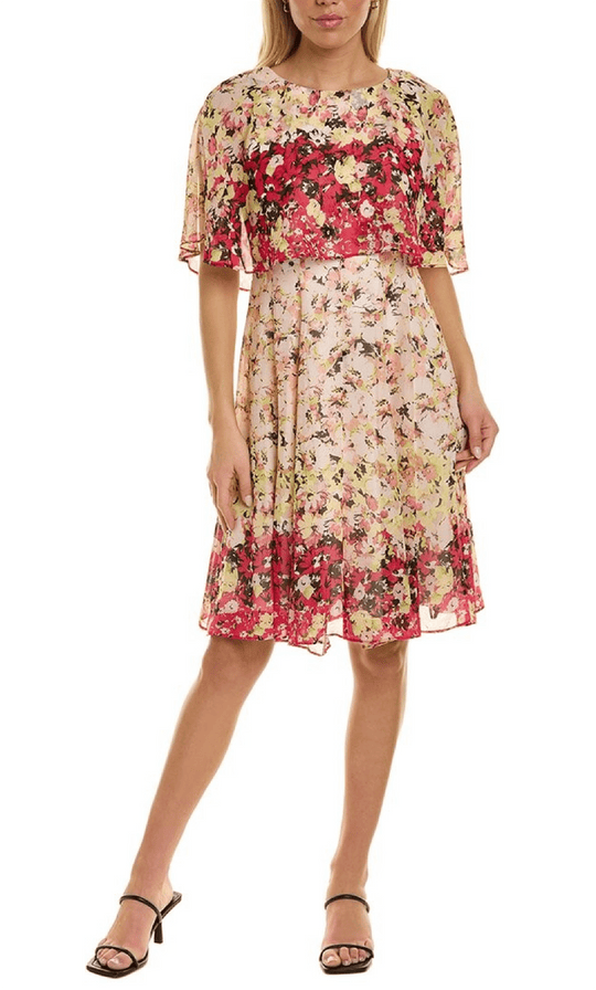 Maison Tara 30474MA - Floral Jewel Neck Cocktail Dress